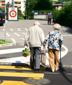 married couple walking from store